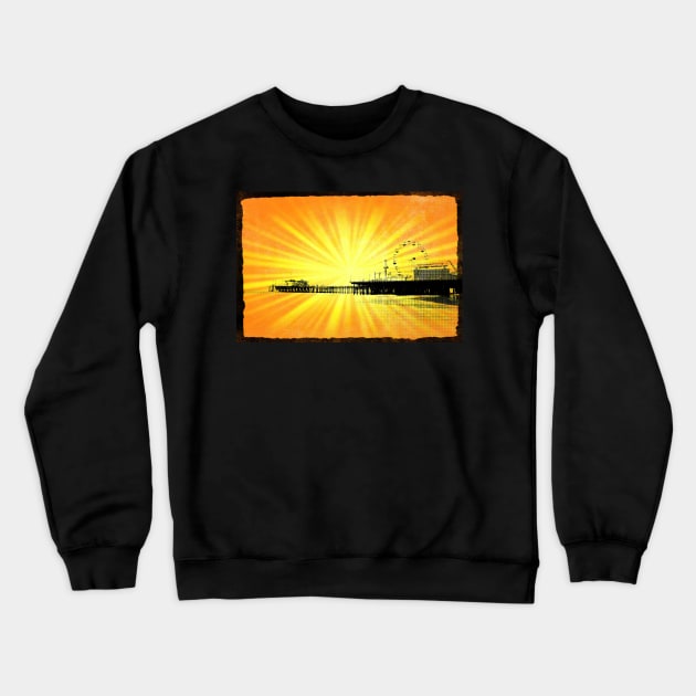 Santa Monica Pier Yellow Sunburst Crewneck Sweatshirt by Christine aka stine1